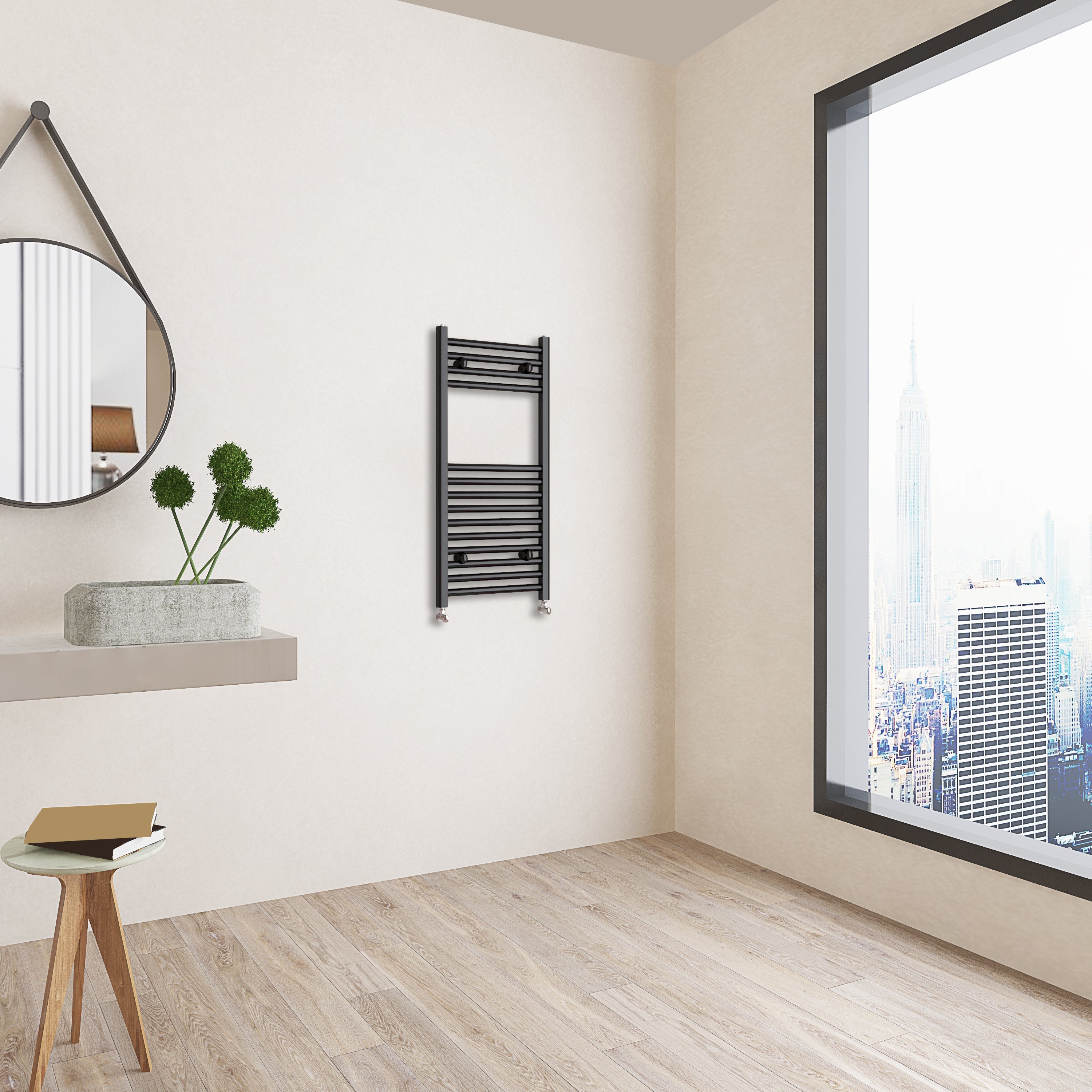 Aver-Growth- 800x400mm Black Heated Towel Rail Straight Designer Bathroom Ladder Radiator