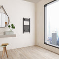 Aver-Growth- 800x450mm Black Heated Towel Rail Straight Designer Bathroom Ladder Radiator