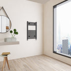 Aver-Growth- 800x500mm Black Heated Towel Rail Straight Designer Bathroom Ladder Radiator