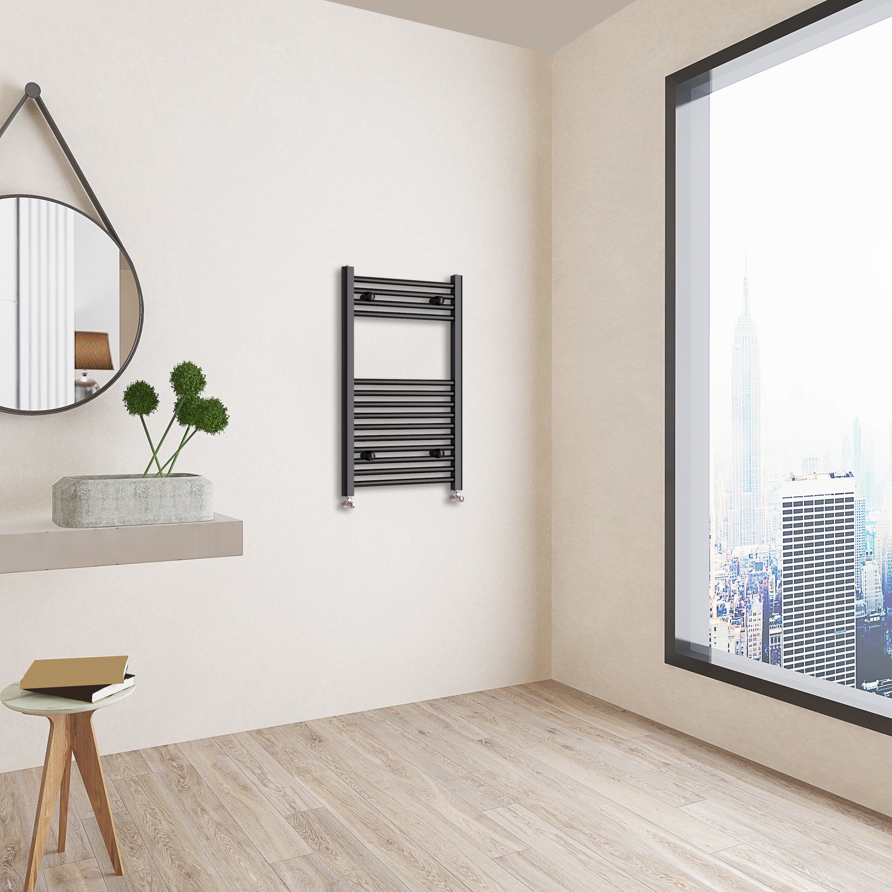 Aver-Growth- 800x500mm Black Heated Towel Rail Straight Designer Bathroom Ladder Radiator