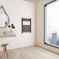 Aver-Growth- 800x600mm Black Heated Towel Rail Straight Designer Bathroom Ladder Radiator