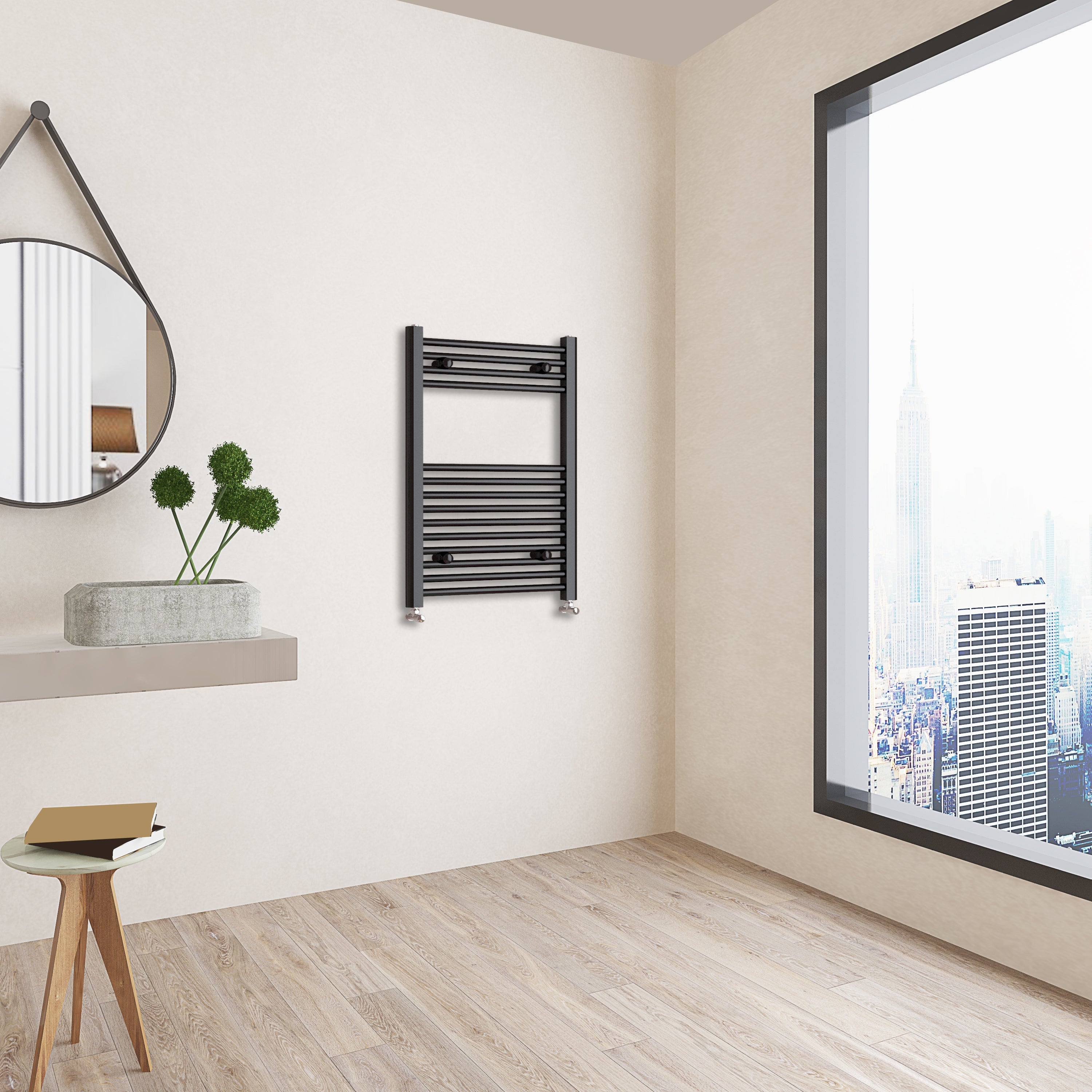 Aver-Growth- 800x600mm Black Heated Towel Rail Straight Designer Bathroom Ladder Radiator