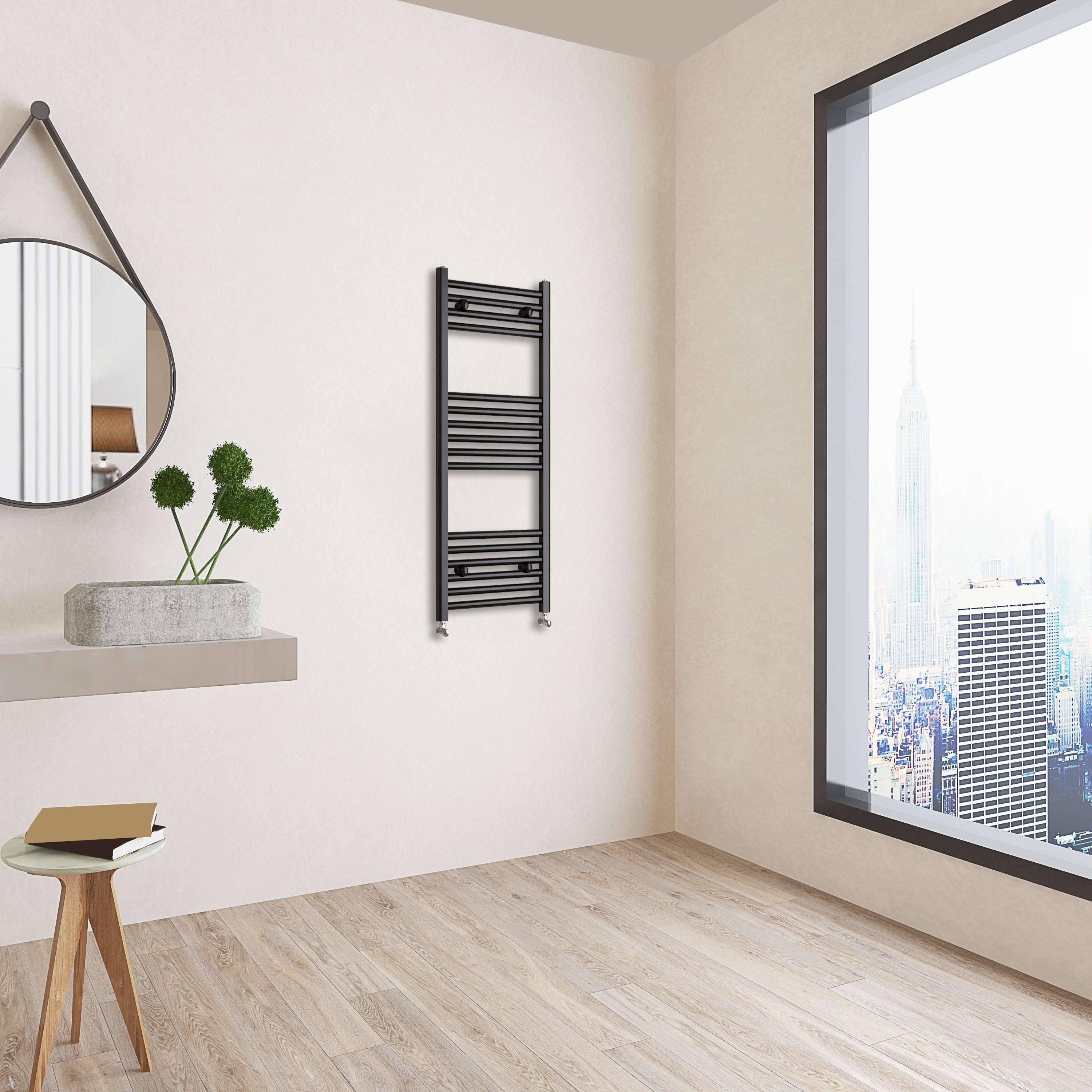 Aver-Growth- 1000x400mm Black Heated Towel Rail Straight Designer Bathroom Ladder Radiator