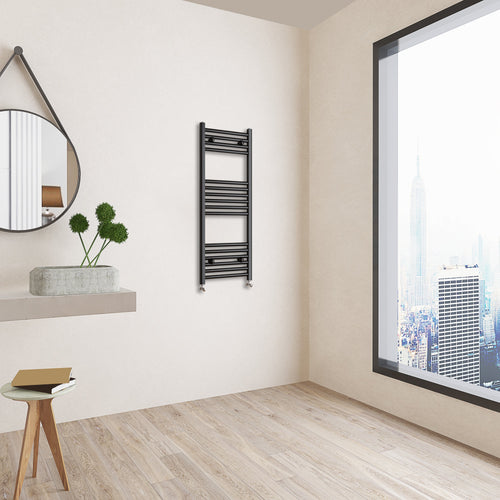 Aver-Growth- 1000x400mm Black Heated Towel Rail Straight Designer Bathroom Ladder Radiator
