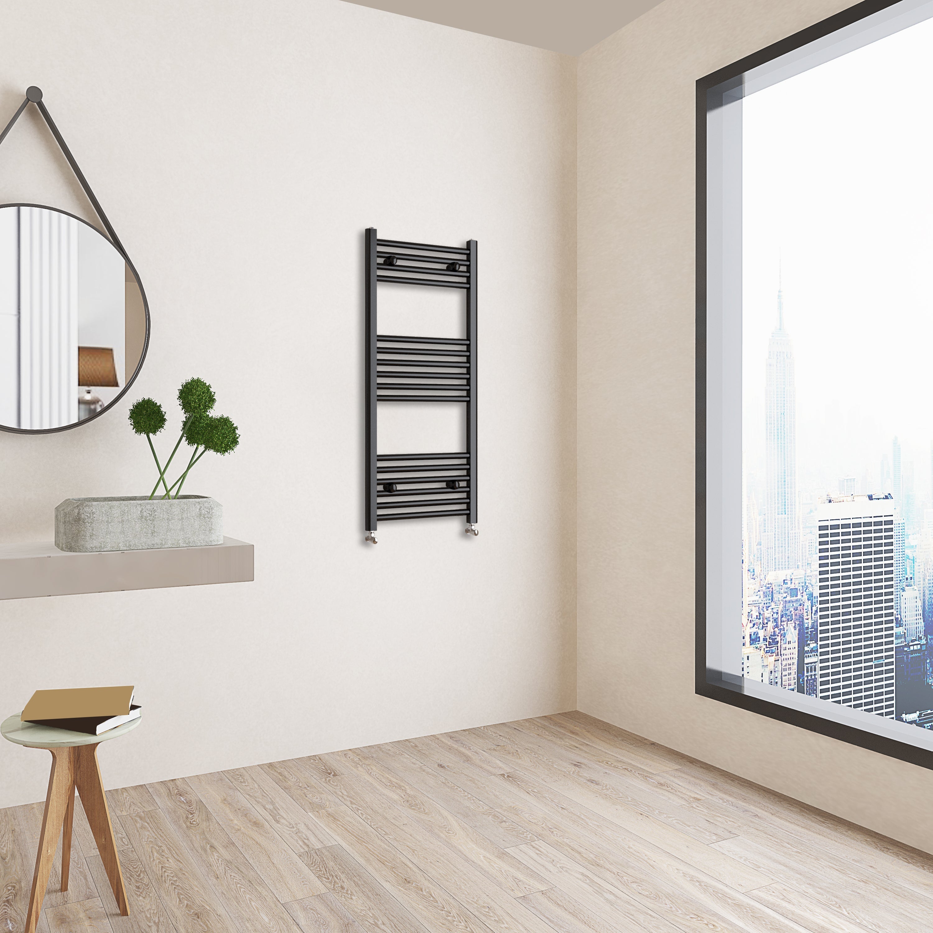 Aver-Growth- 1000x450mm Black Heated Towel Rail Straight Designer Bathroom Ladder Radiator
