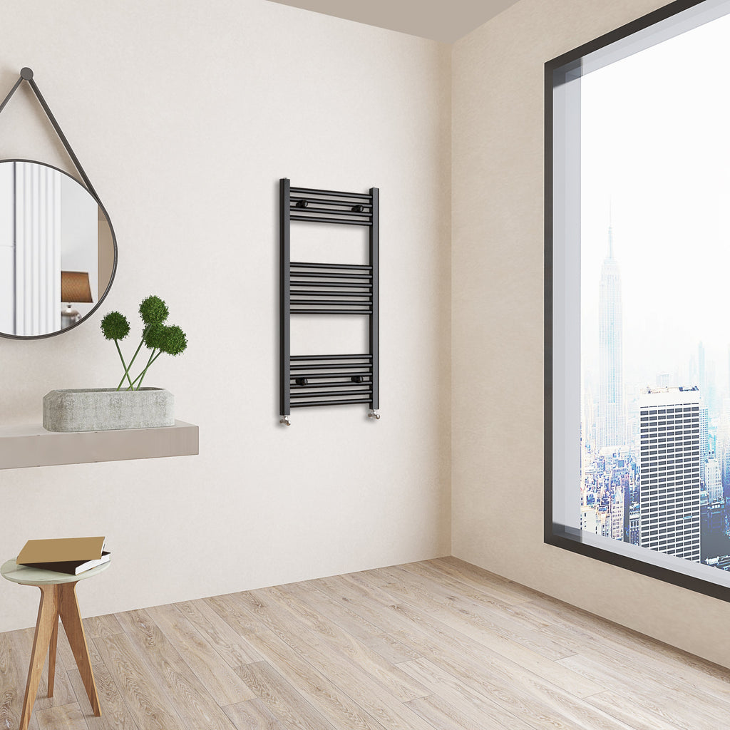 Aver-Growth- 1000x500mm Black Heated Towel Rail Straight Designer Bathroom Ladder Radiator