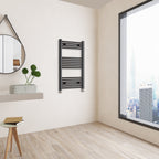 Aver-Growth- 1000x600mm Black Heated Towel Rail Straight Designer Bathroom Ladder Radiator