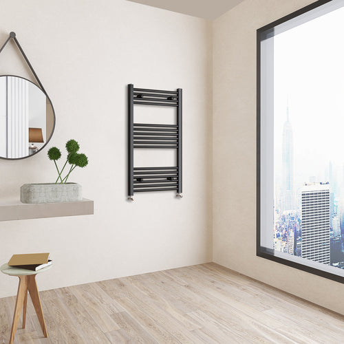 Aver-Growth- 1000x600mm Black Heated Towel Rail Straight Designer Bathroom Ladder Radiator
