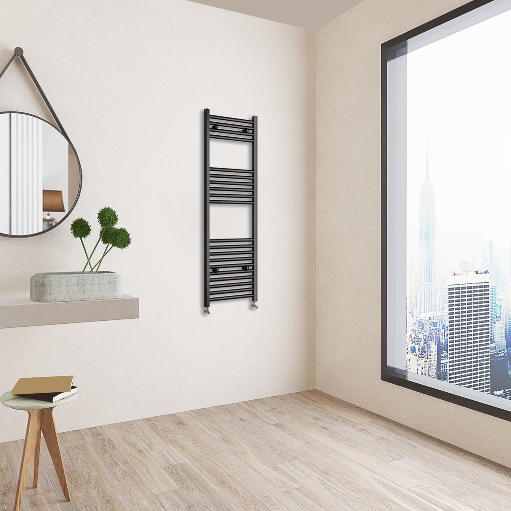 Aver-Growth- 1200x400mm Black Heated Towel Rail Straight Designer Bathroom Ladder Radiator