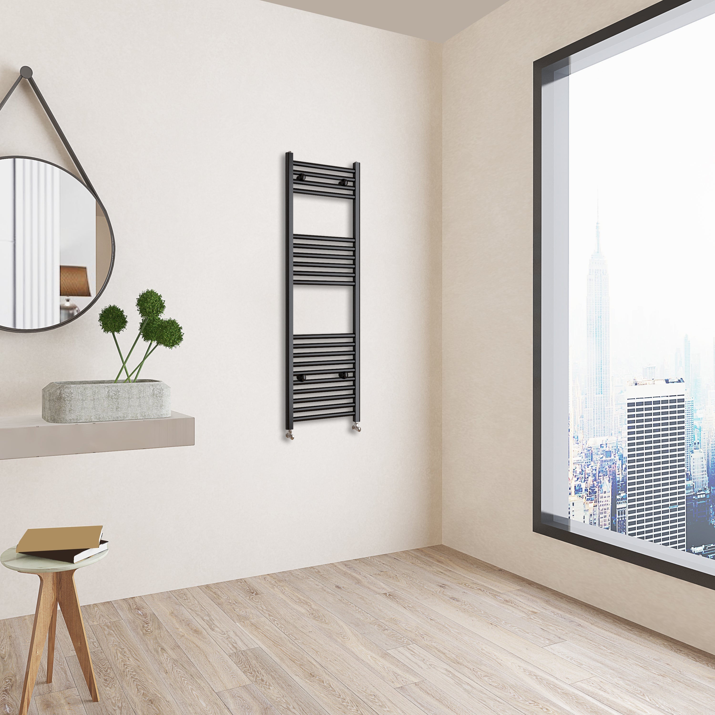 Aver-Growth- 1200x400mm Black Heated Towel Rail Straight Designer Bathroom Ladder Radiator
