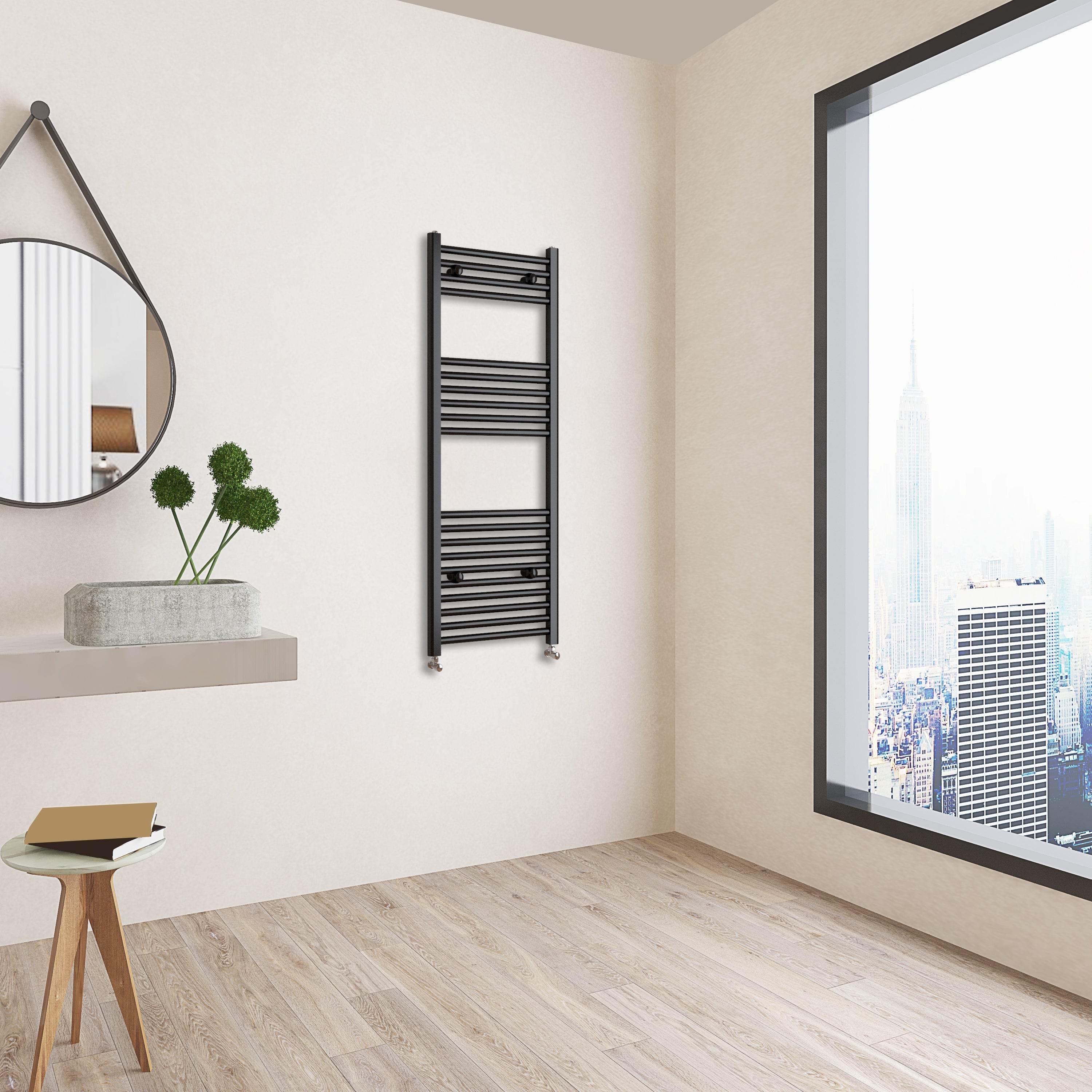 Aver-Growth- 1200x450mm Black Heated Towel Rail Straight Designer Bathroom Ladder Radiator