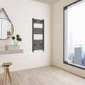 Aver-Growth- 1200x500mm Black Heated Towel Rail Straight Designer Bathroom Ladder Radiator