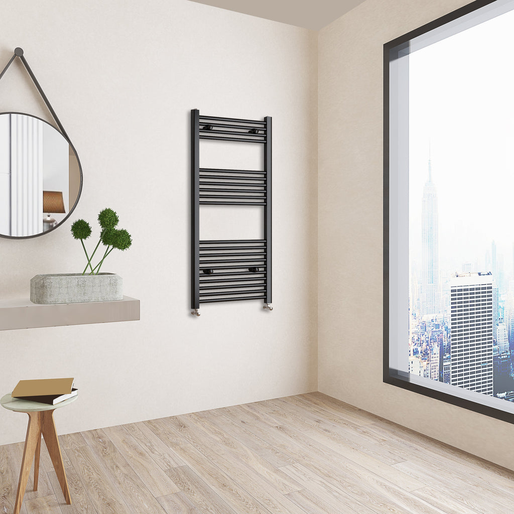 Aver-Growth- 1200x600mm Black Heated Towel Rail Straight Designer Bathroom Ladder Radiator