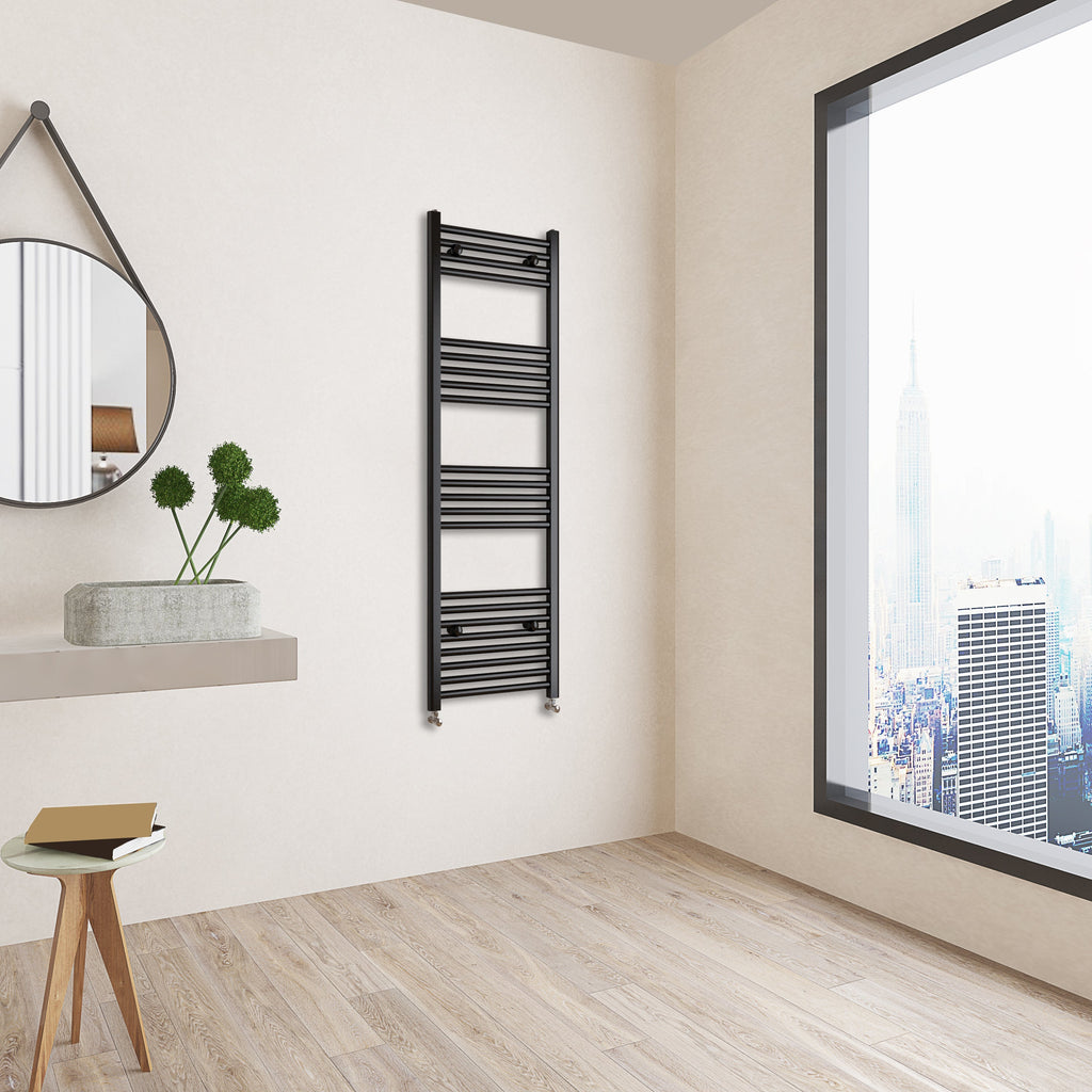 Aver-Growth- 1400x450mm Black Heated Towel Rail Straight Designer Bathroom Ladder Radiator