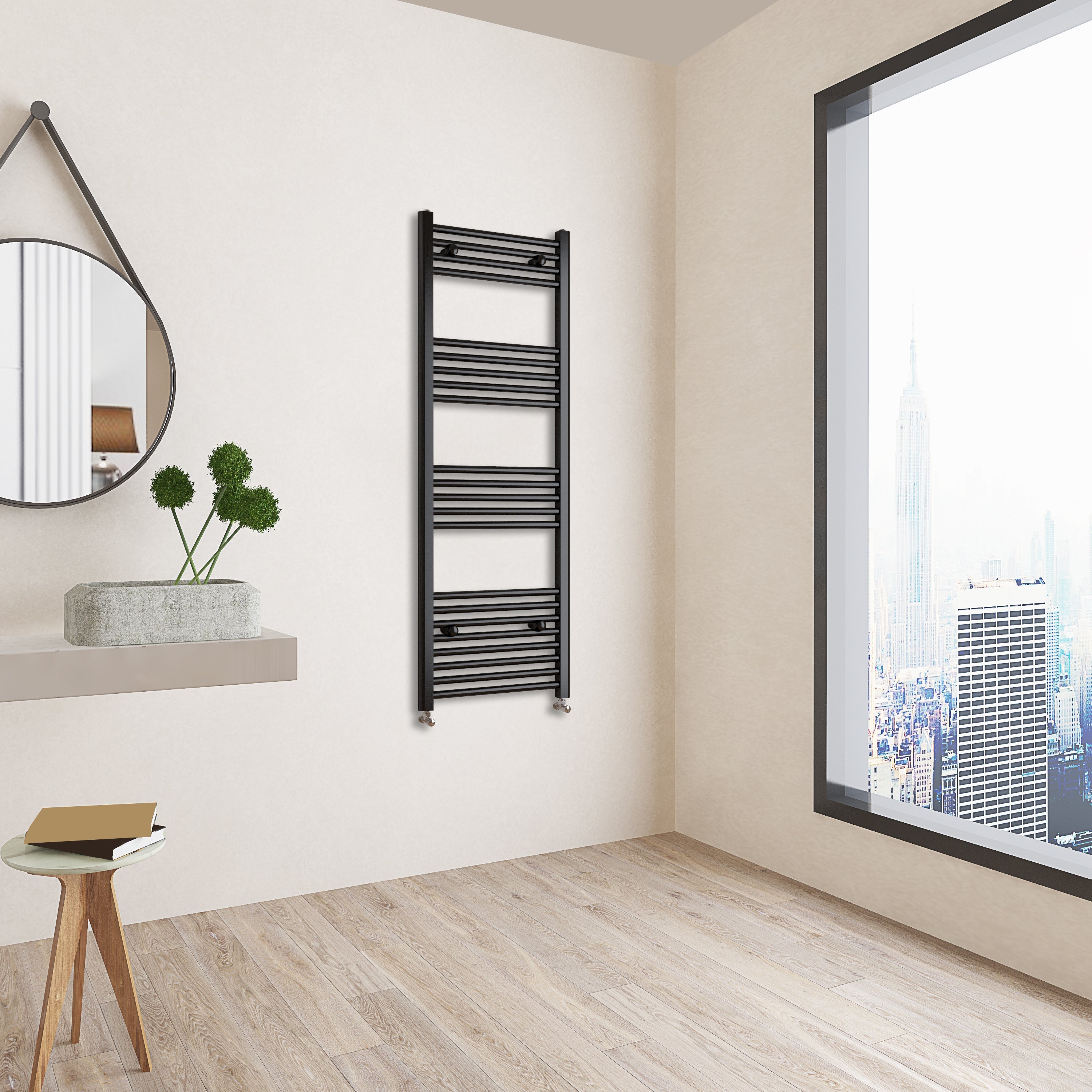 Aver-Growth- 1400x500mm Black Heated Towel Rail Straight Designer Bathroom Ladder Radiator