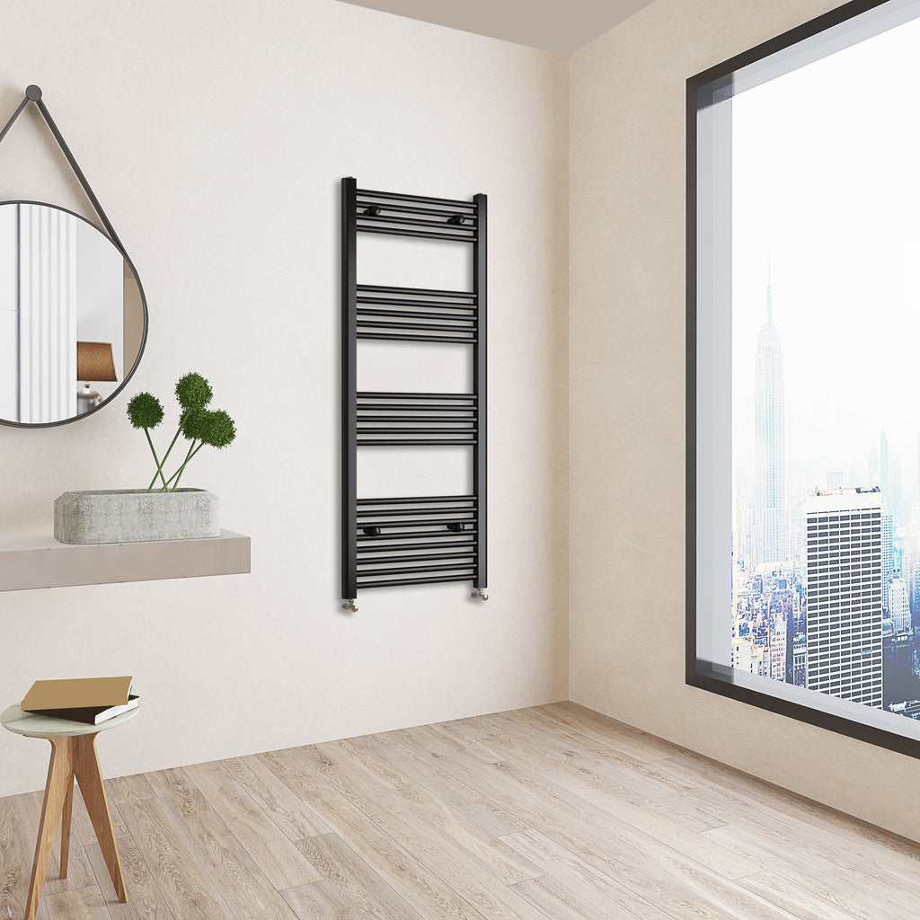 Aver-Growth- 1400x600mm Black Heated Towel Rail Straight Designer Bathroom Ladder Radiator