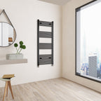 Aver-Growth- 1400x600mm Black Heated Towel Rail Straight Designer Bathroom Ladder Radiator