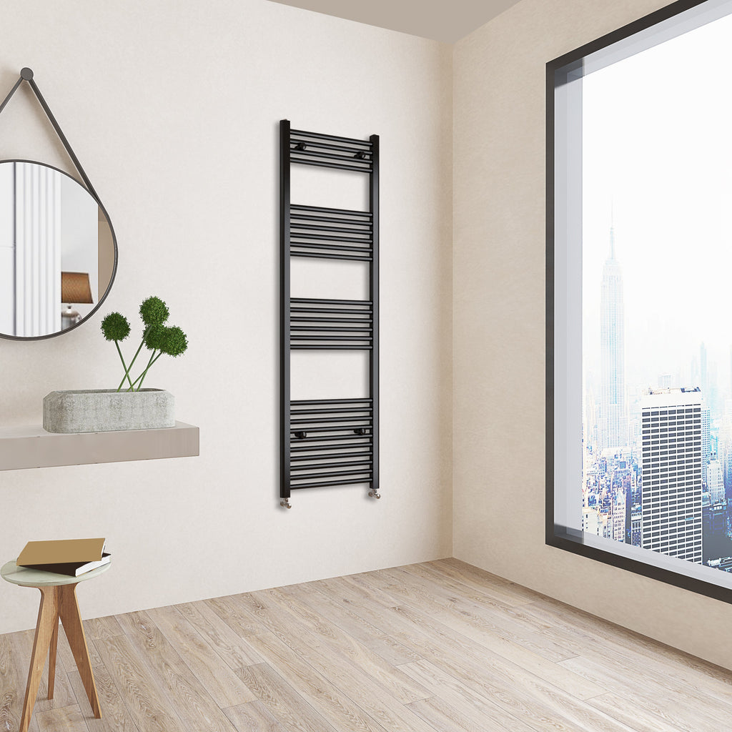 Aver-Growth- 1600x500mm Black Heated Towel Rail Straight Designer Bathroom Ladder Radiator
