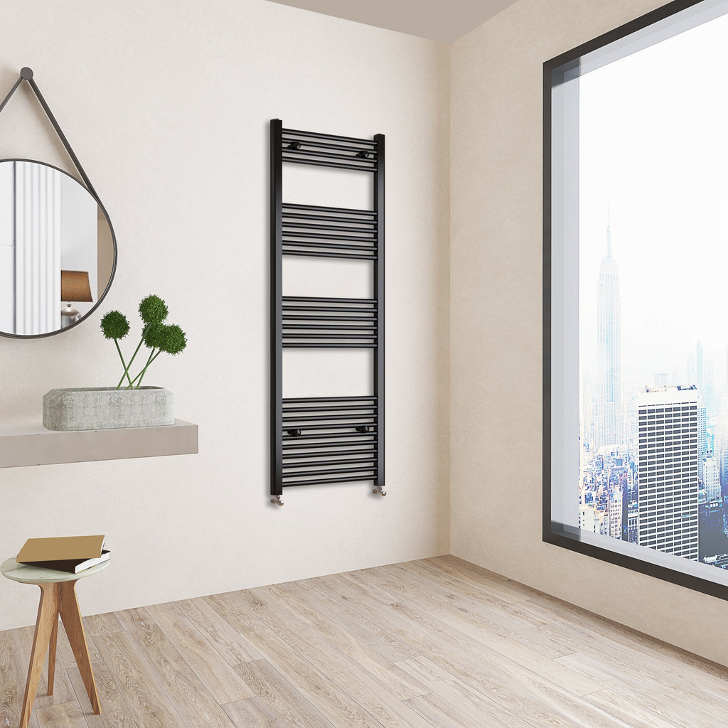 Aver-Growth- 1600x600mm Black Heated Towel Rail Straight Designer Bathroom Ladder Radiator