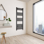 Aver-Growth- 1600x600mm Black Heated Towel Rail Straight Designer Bathroom Ladder Radiator