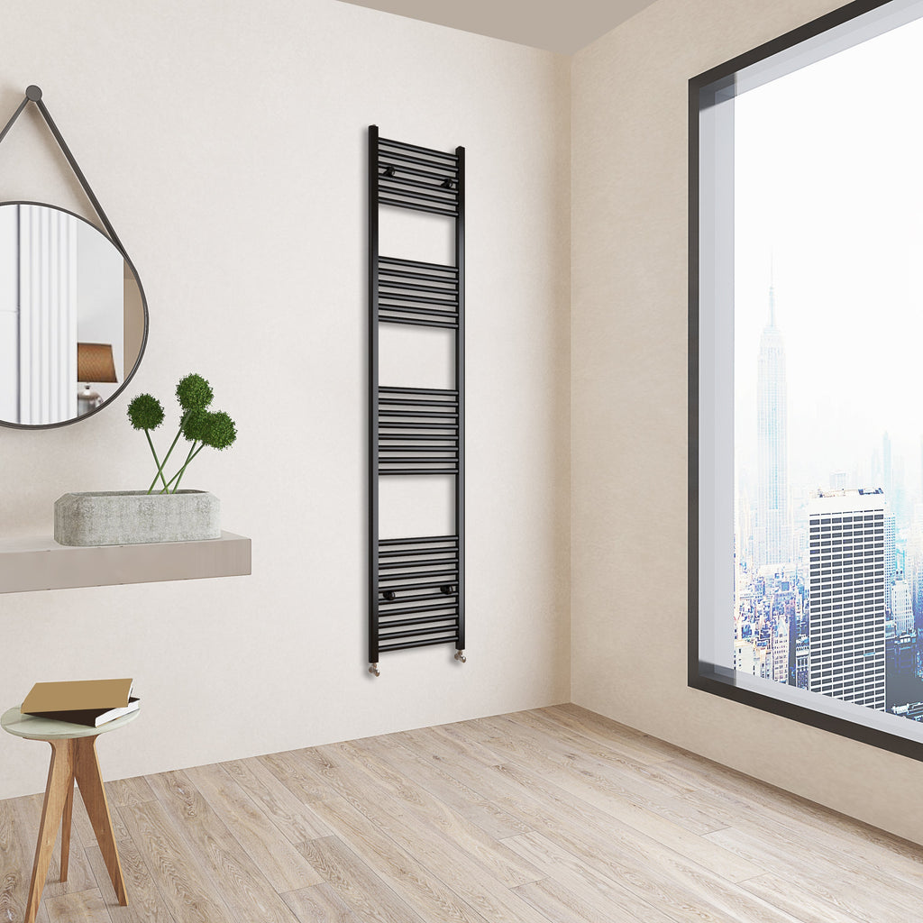 Aver-Growth- 1800x400mm Black Heated Towel Rail Straight Designer Bathroom Ladder Radiator