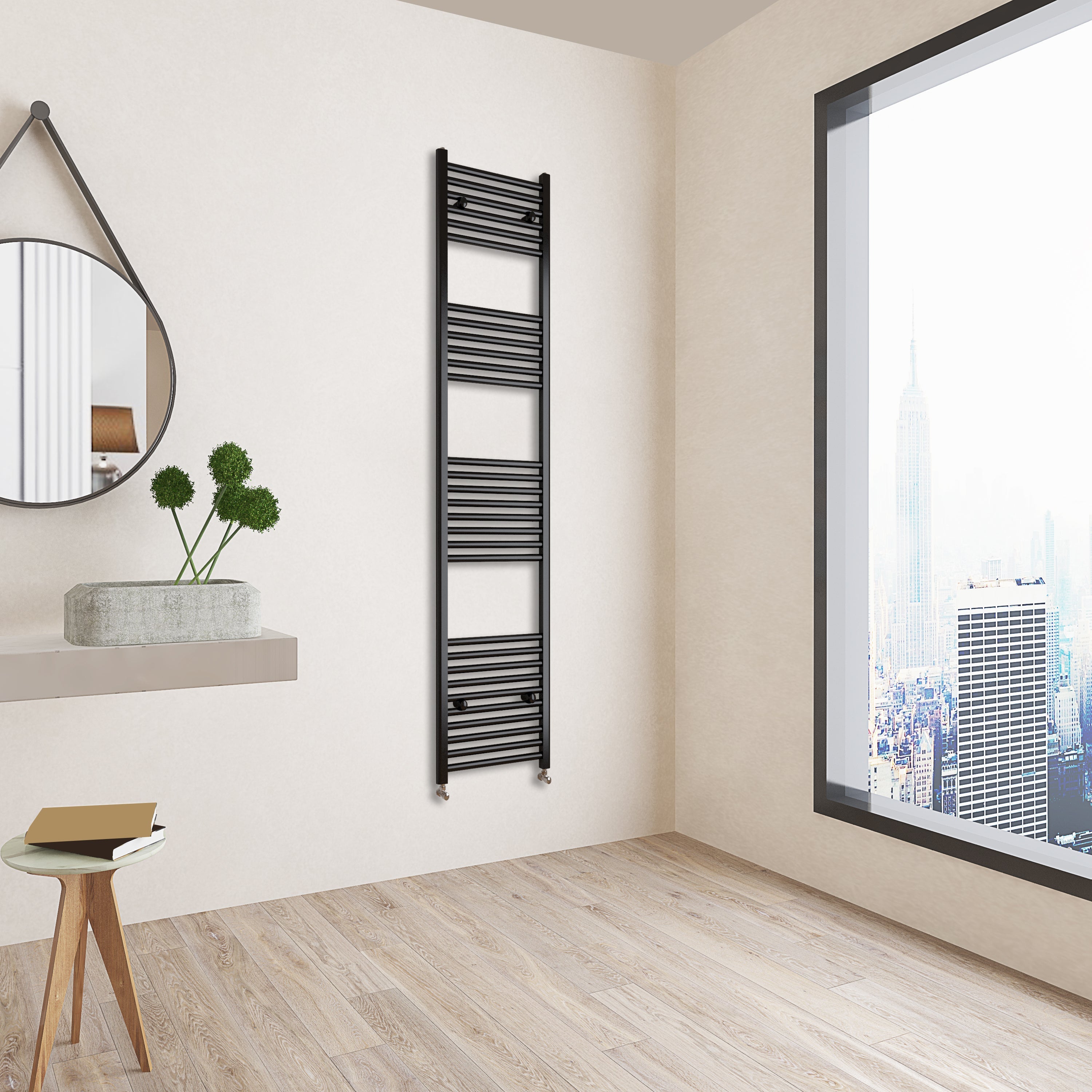 Aver-Growth- 1800x400mm Black Heated Towel Rail Straight Designer Bathroom Ladder Radiator