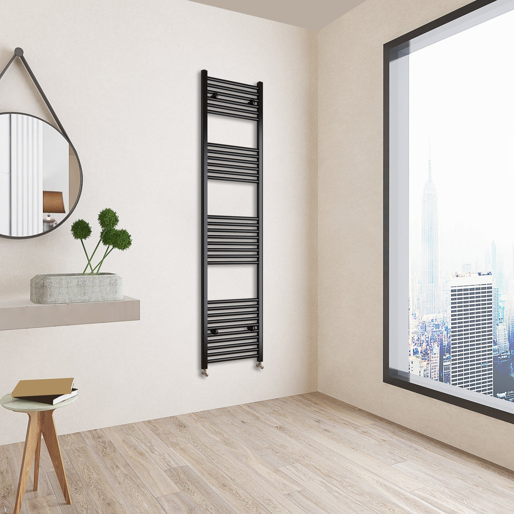 Aver-Growth- 1800x450mm Black Heated Towel Rail Straight Designer Bathroom Ladder Radiator