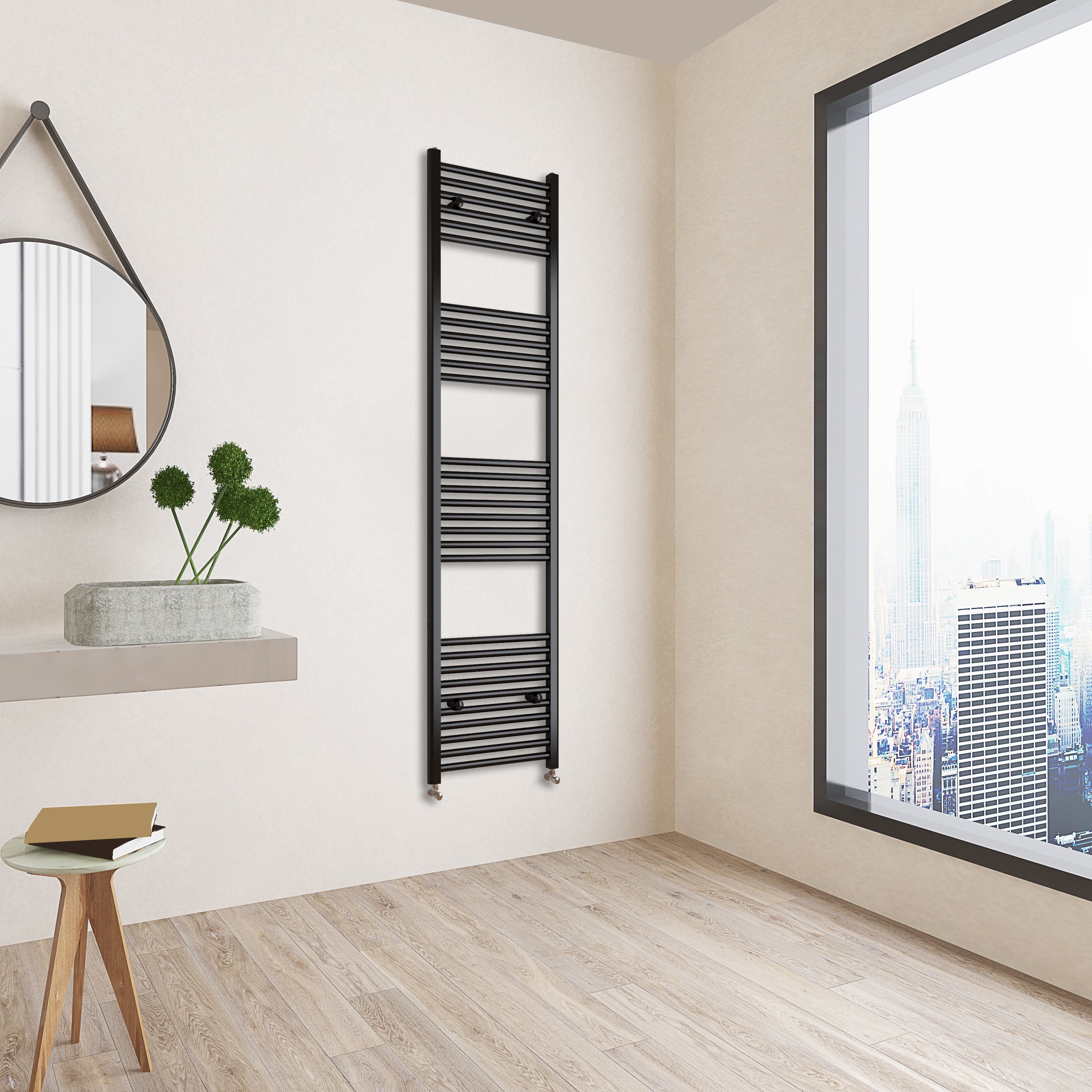 Aver-Growth- 1800x450mm Black Heated Towel Rail Straight Designer Bathroom Ladder Radiator