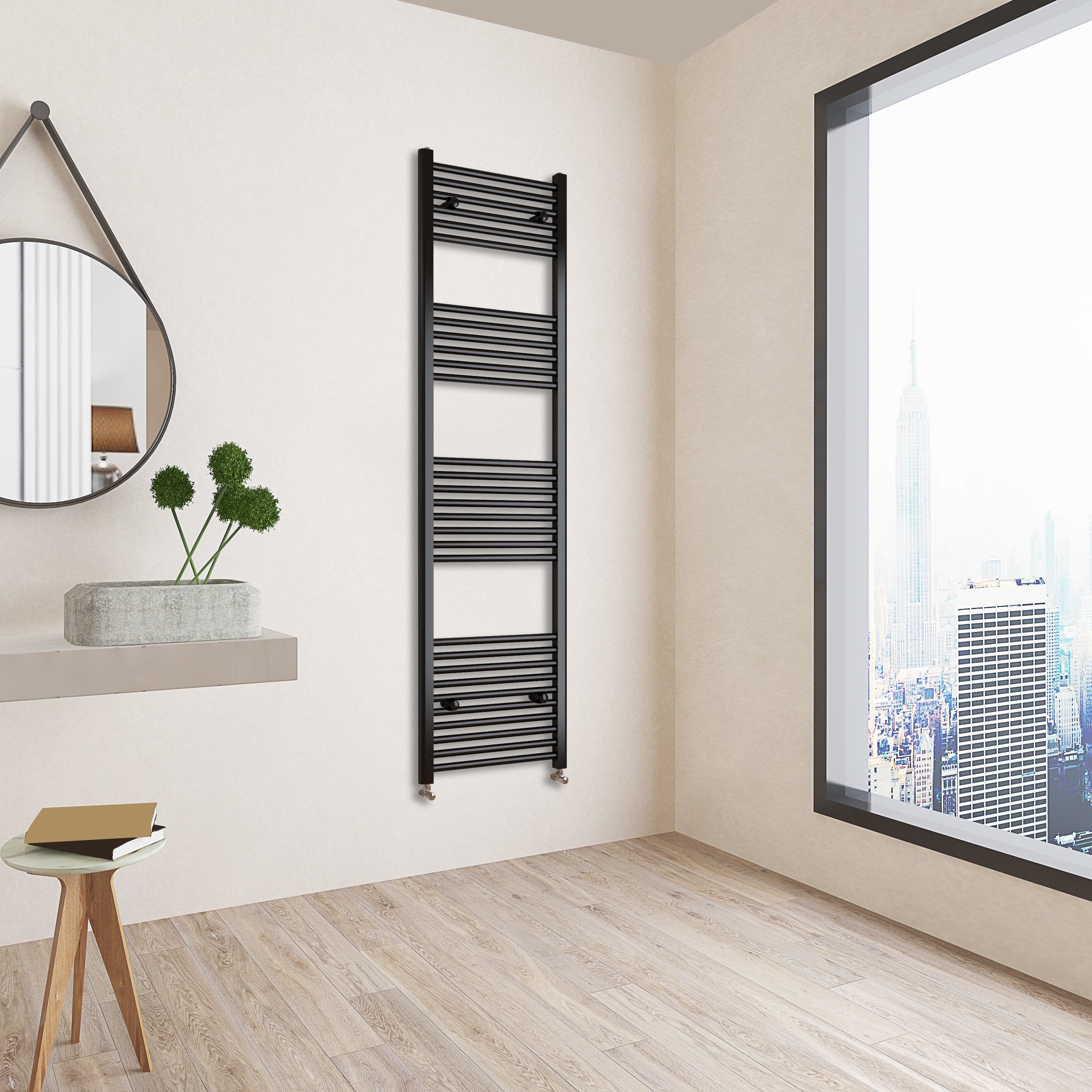 Aver-Growth- 1800x500mm Black Heated Towel Rail Straight Designer Bathroom Ladder Radiator
