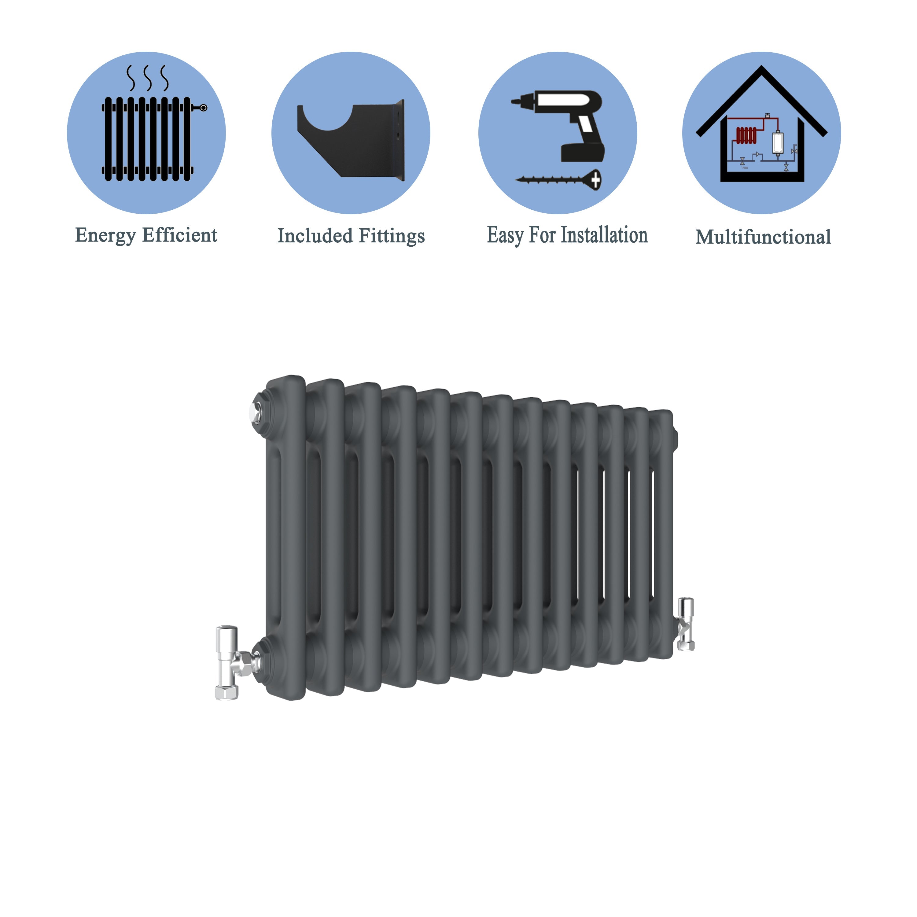 Aver-Growth- Traditional Horizontal 300x605mm 2 Columns Anthracite Cast Iron Radiator