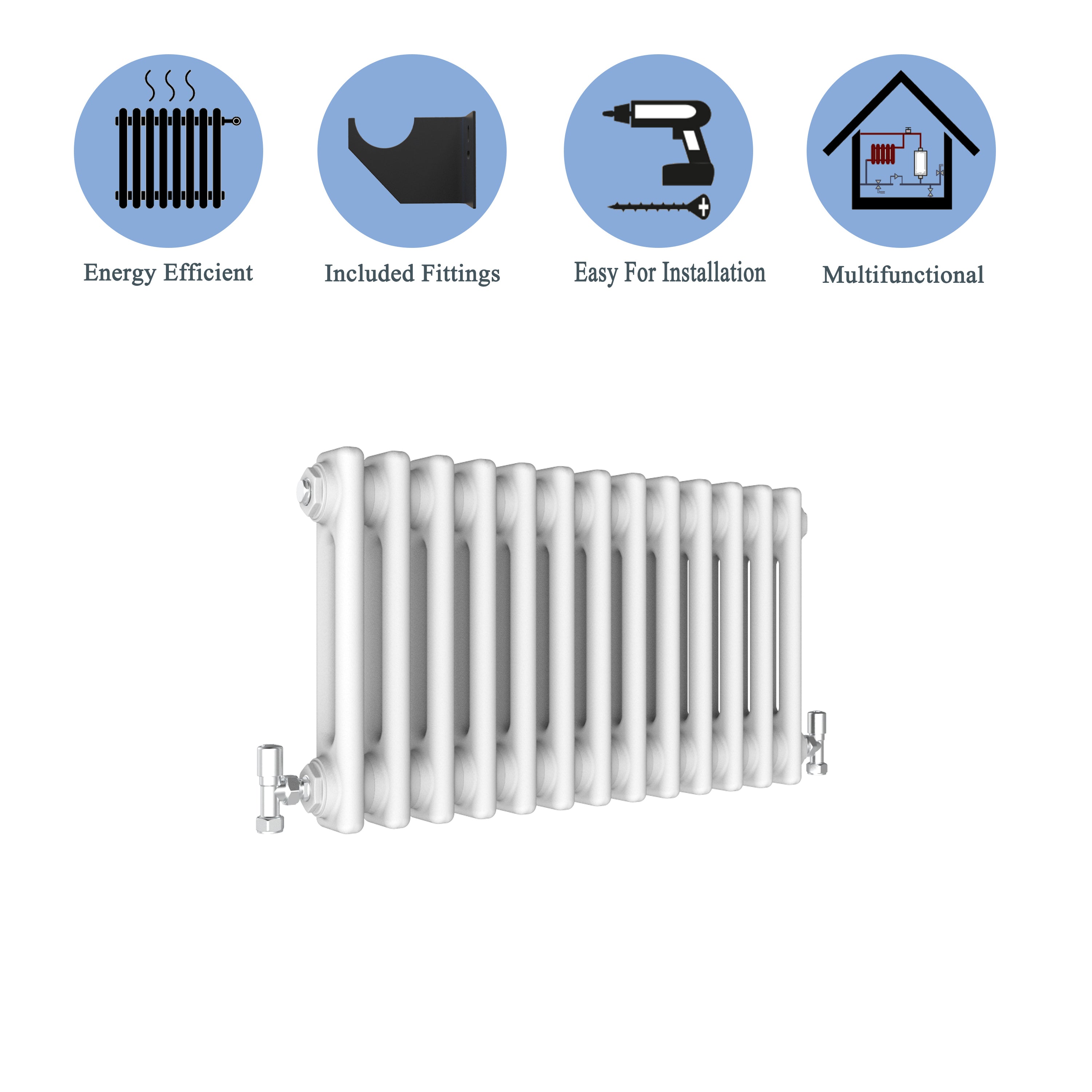 Aver-Growth- Traditional Horizontal 300x605mm 2 Columns White Cast Iron Radiator