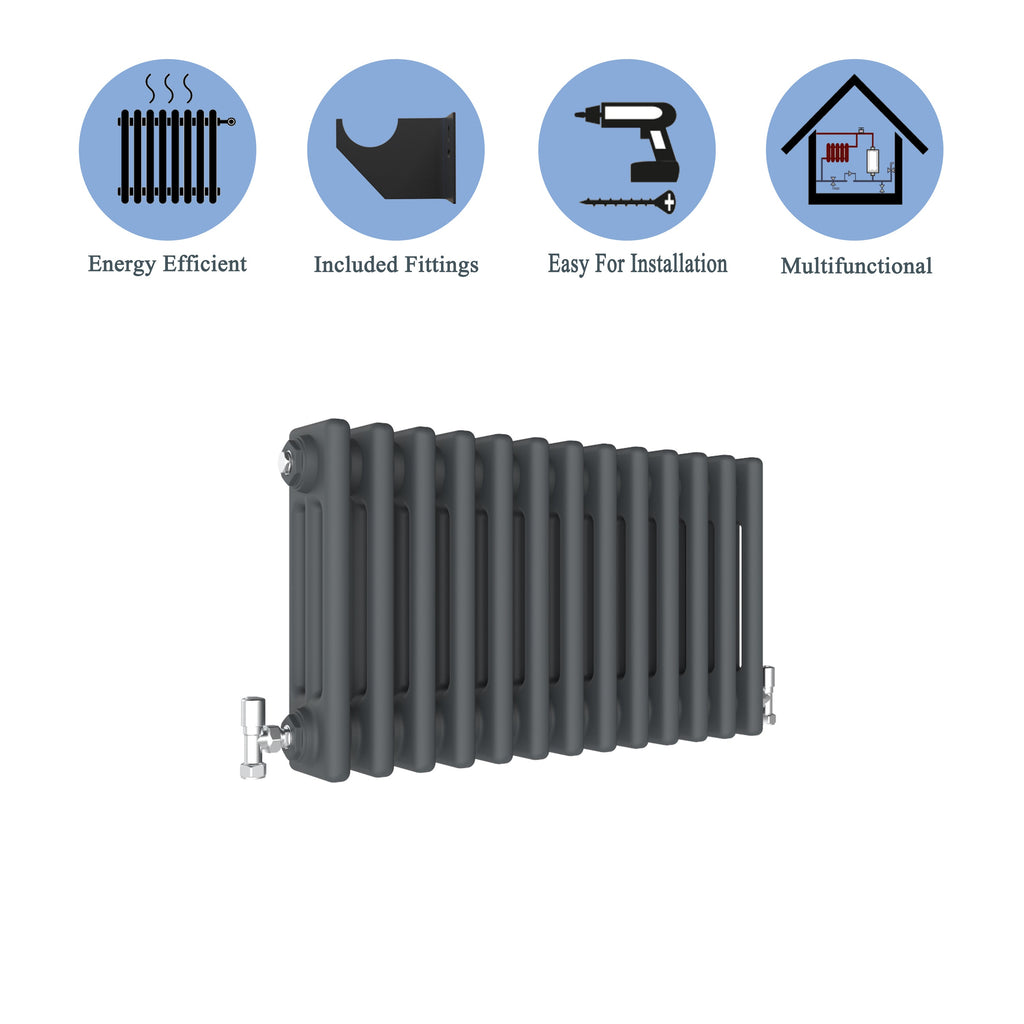 Aver-Growth- Traditional Horizontal 300x605mm 3 Columns Anthracite Cast Iron Radiator