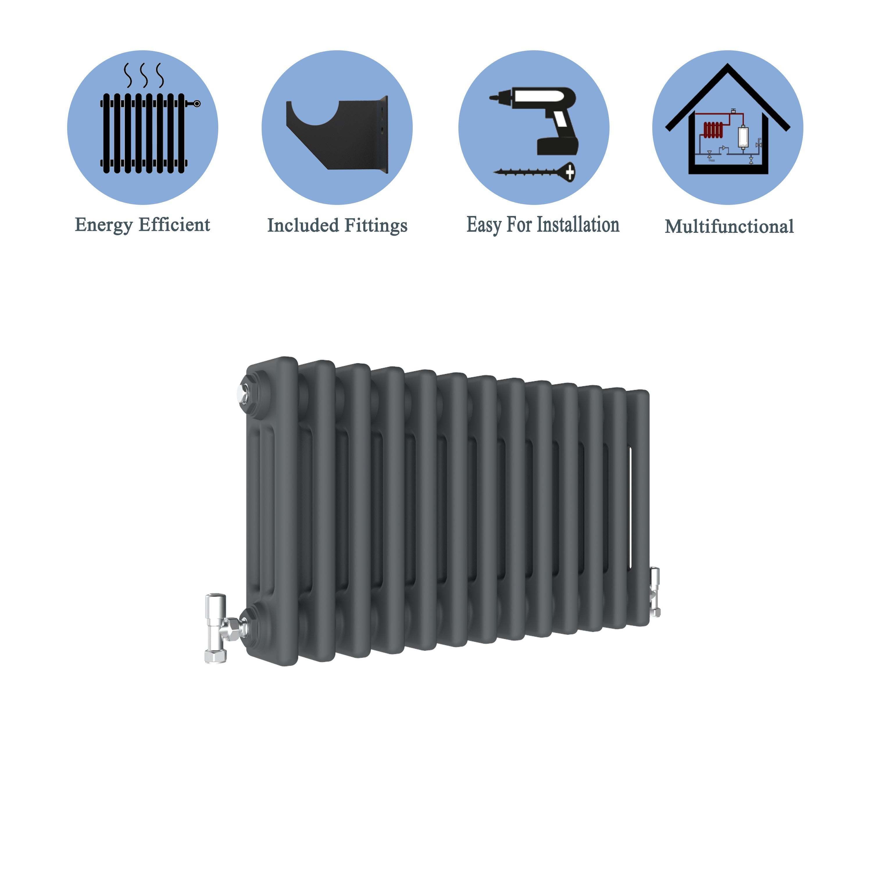 Aver-Growth- Traditional Horizontal 300x605mm 3 Columns Anthracite Cast Iron Radiator