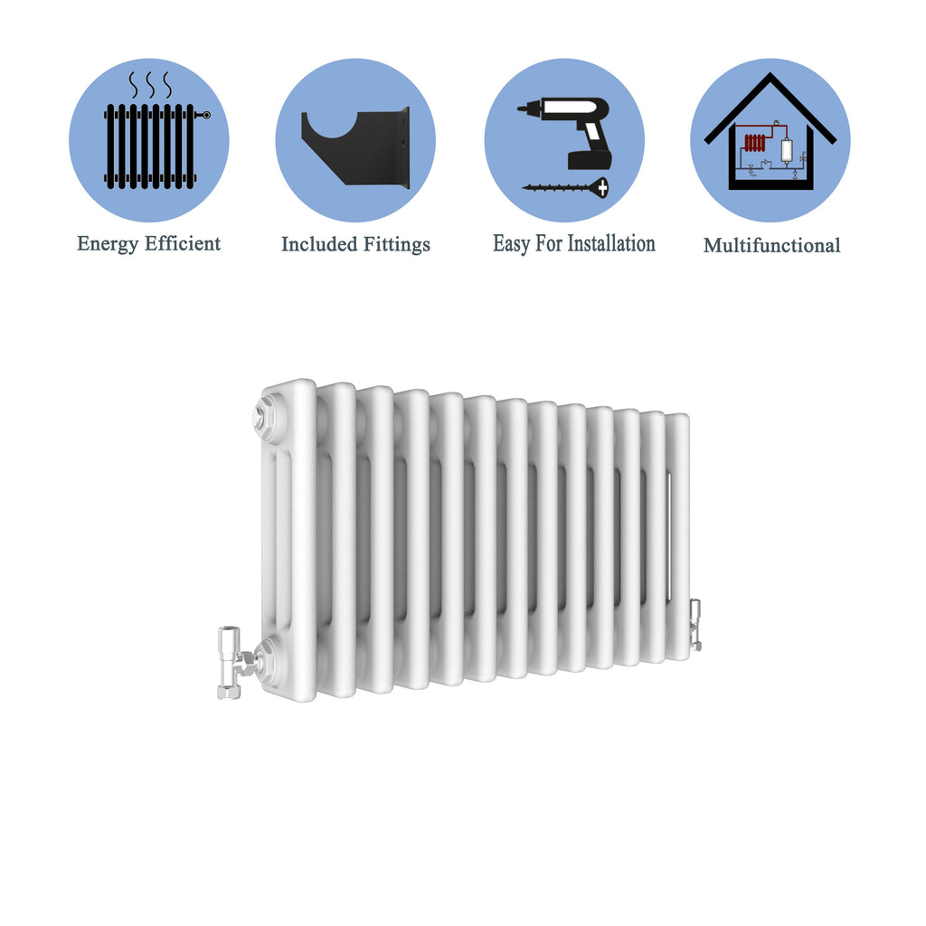 Aver-Growth- Traditional Horizontal 300x605mm 3 Columns White Cast Iron Radiator