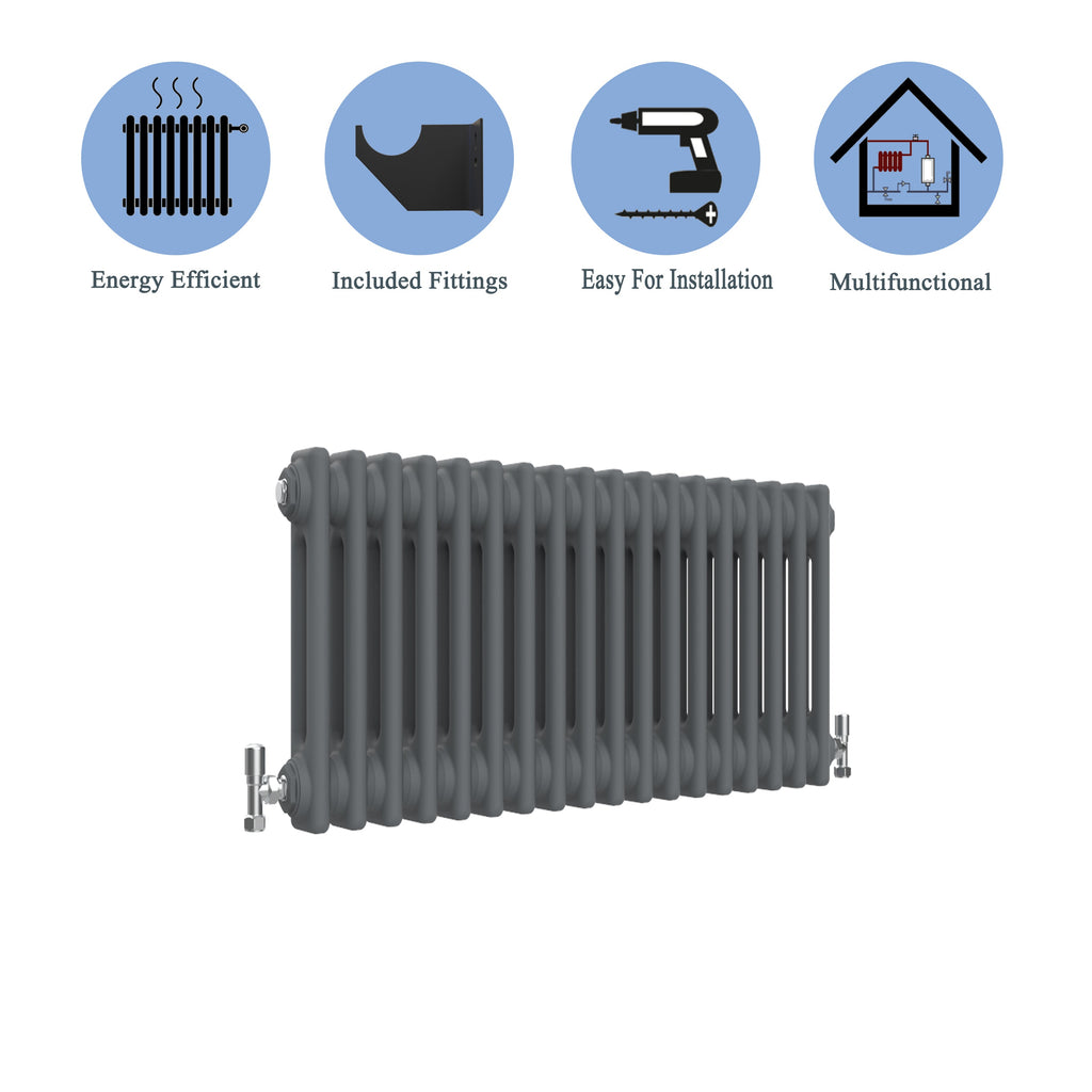 Aver-Growth- Traditional Horizontal 300x830mm 2 Columns Anthracite Cast Iron Radiator