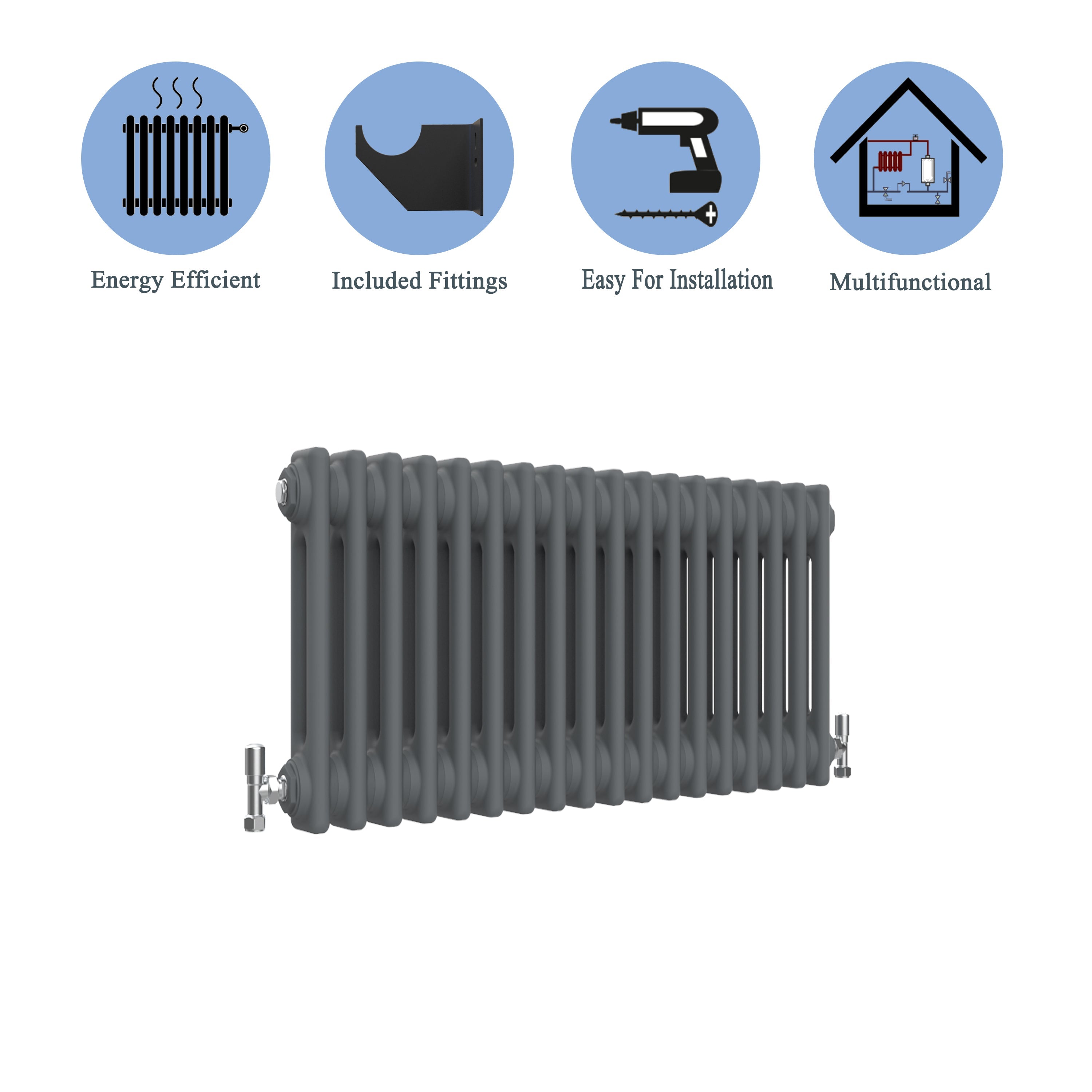 Aver-Growth- Traditional Horizontal 300x830mm 2 Columns Anthracite Cast Iron Radiator