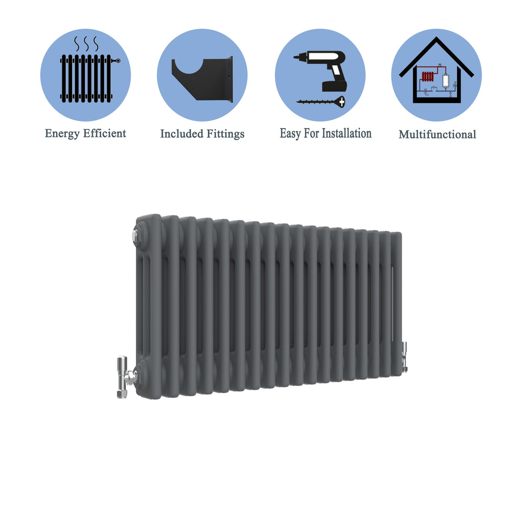 Aver-Growth- Traditional Horizontal 300x830mm 3 Columns Anthracite Cast Iron Radiator