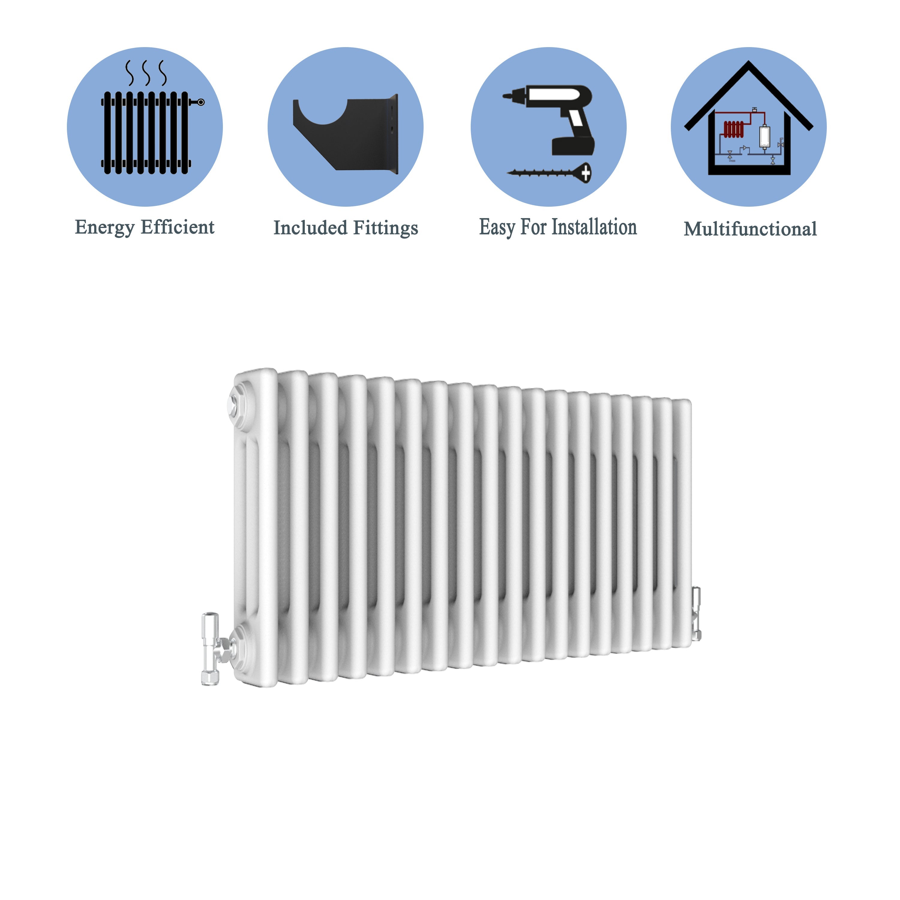 Aver-Growth- Traditional Horizontal 300x830mm 3 Columns White Cast Iron Radiator