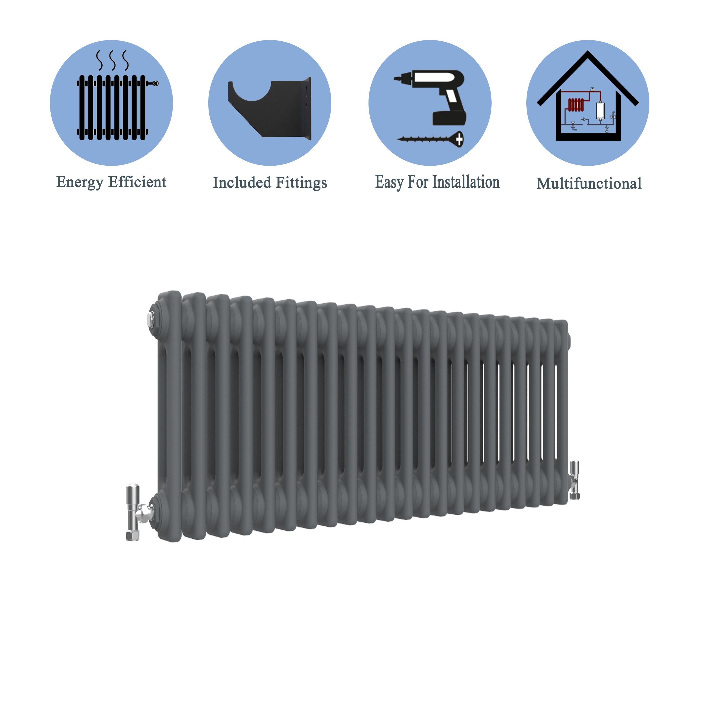 Aver-Growth- Traditional Horizontal 300x1010mm 2 Columns Anthracite Cast Iron Radiator