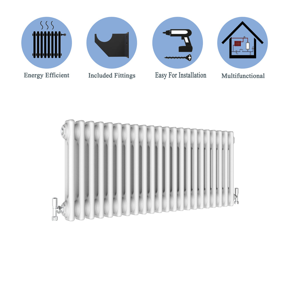 Aver-Growth- Traditional Horizontal 300x1010mm 2 Columns White Cast Iron Radiator