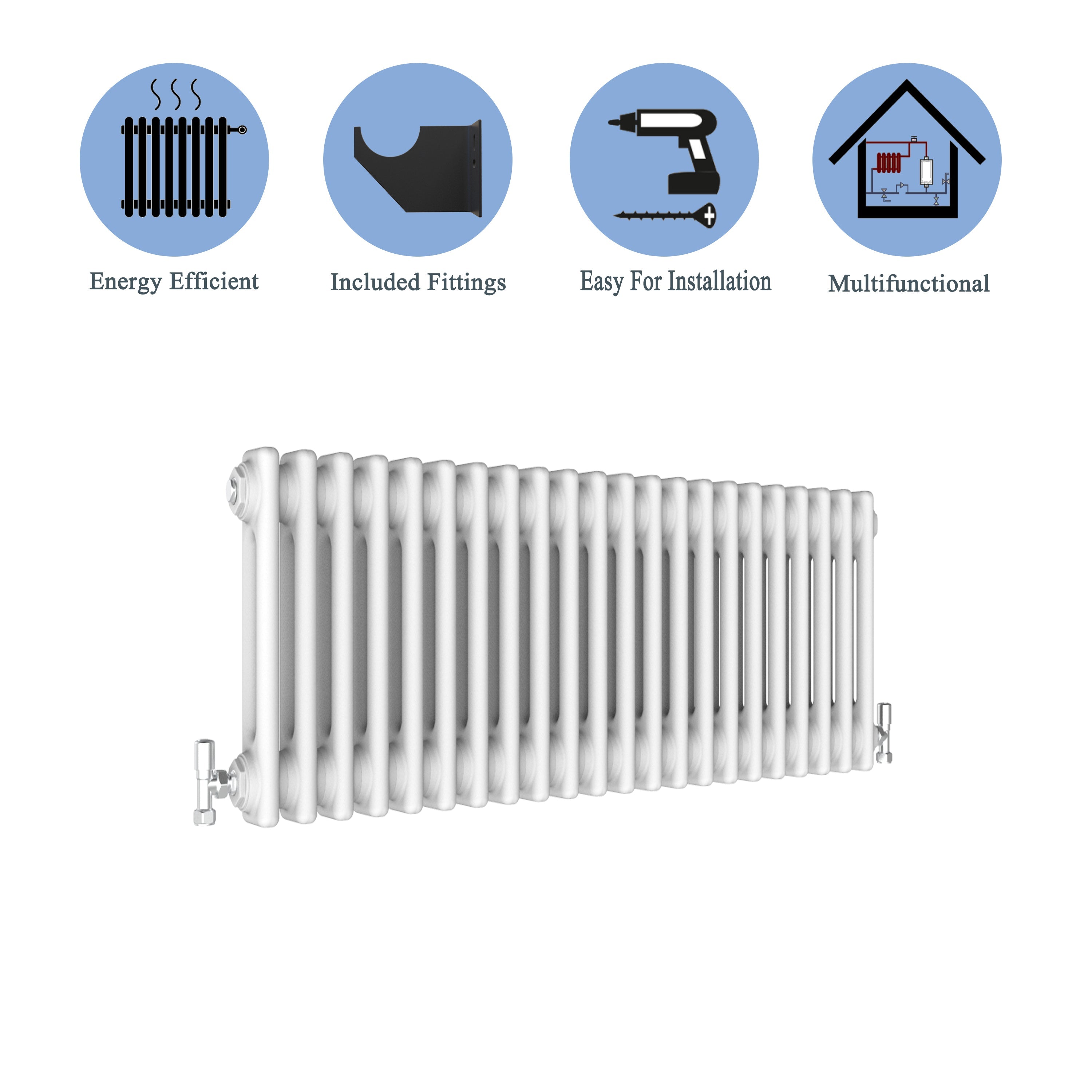 Aver-Growth- Traditional Horizontal 300x1010mm 2 Columns White Cast Iron Radiator