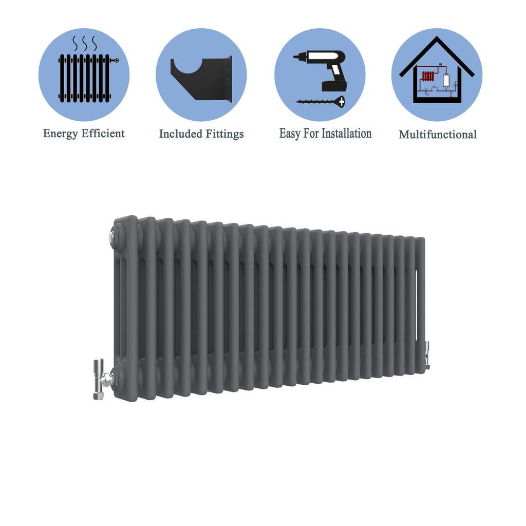 Aver-Growth- Traditional Horizontal 300x1010mm 3 Columns Anthracite Cast Iron Radiator
