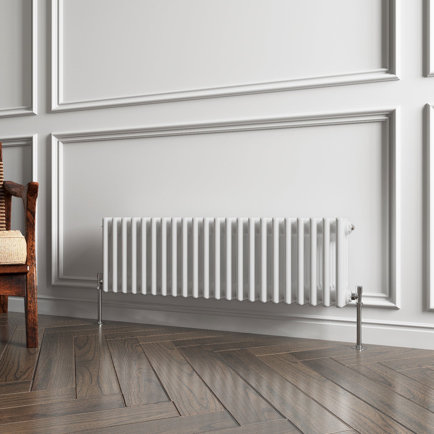 Aver-Growth- Traditional Horizontal 300x1010mm 3 Columns White Cast Iron Radiator