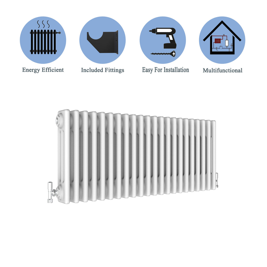 Aver-Growth- Traditional Horizontal 300x1010mm 3 Columns White Cast Iron Radiator