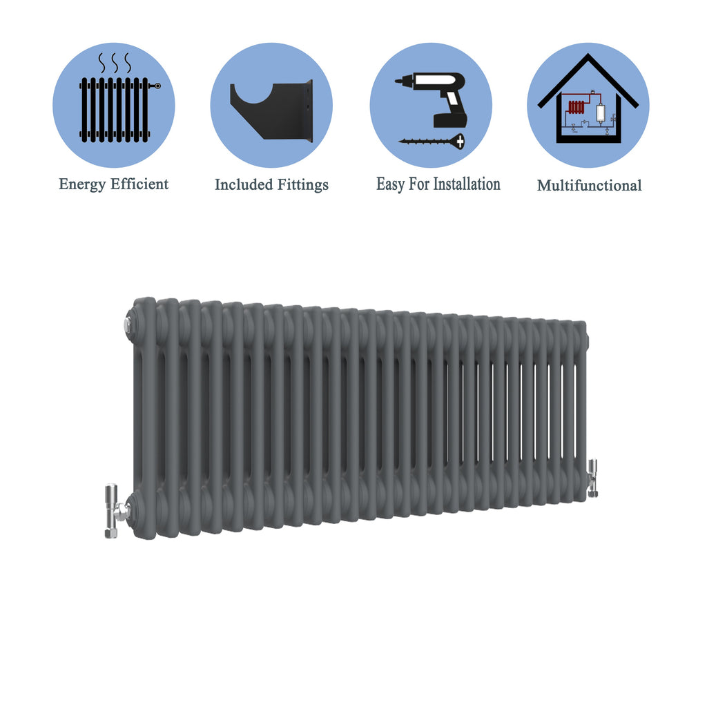 Aver-Growth- Traditional Horizontal 300x1190mm 2 Columns Anthracite Cast Iron Radiator