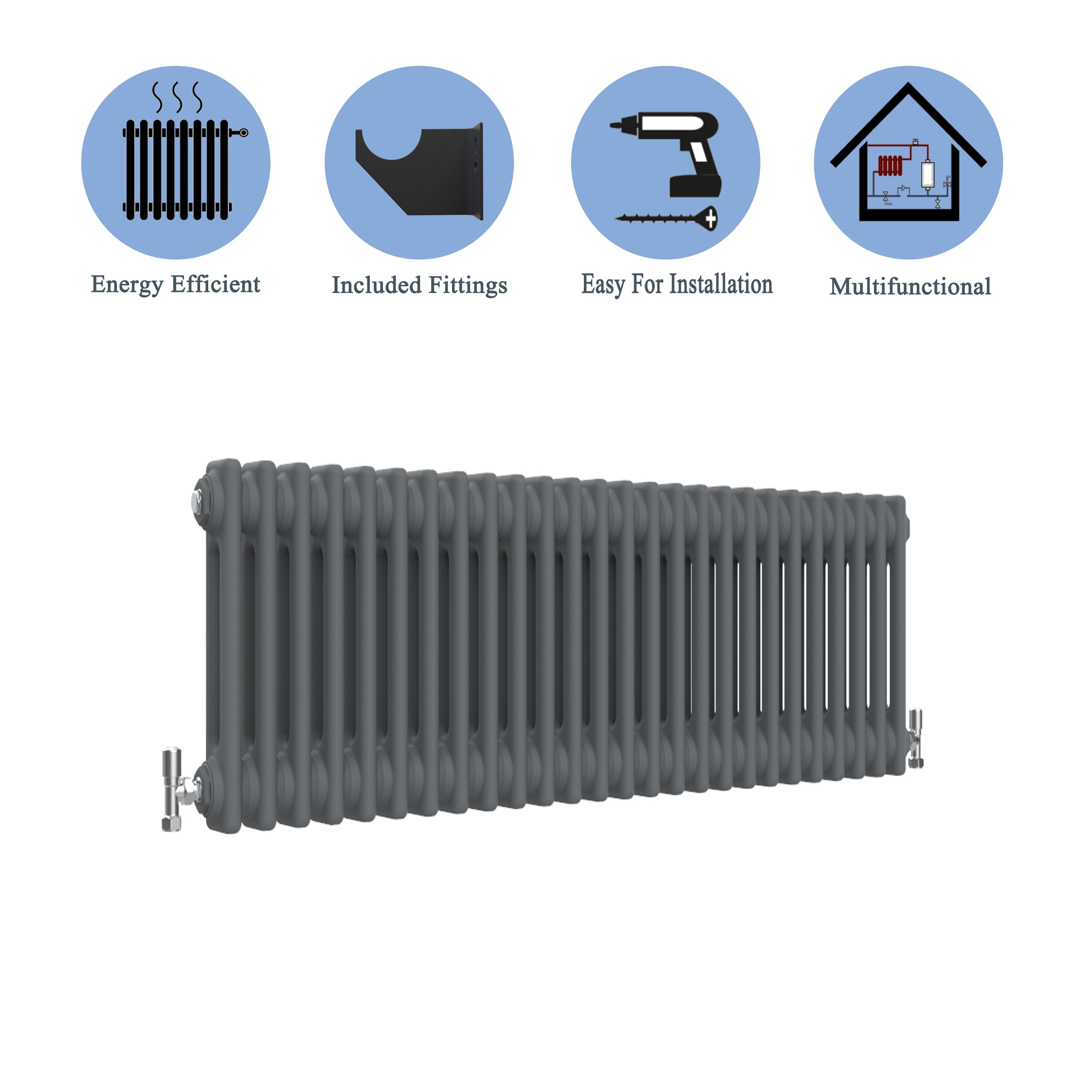 Aver-Growth- Traditional Horizontal 300x1190mm 2 Columns Anthracite Cast Iron Radiator
