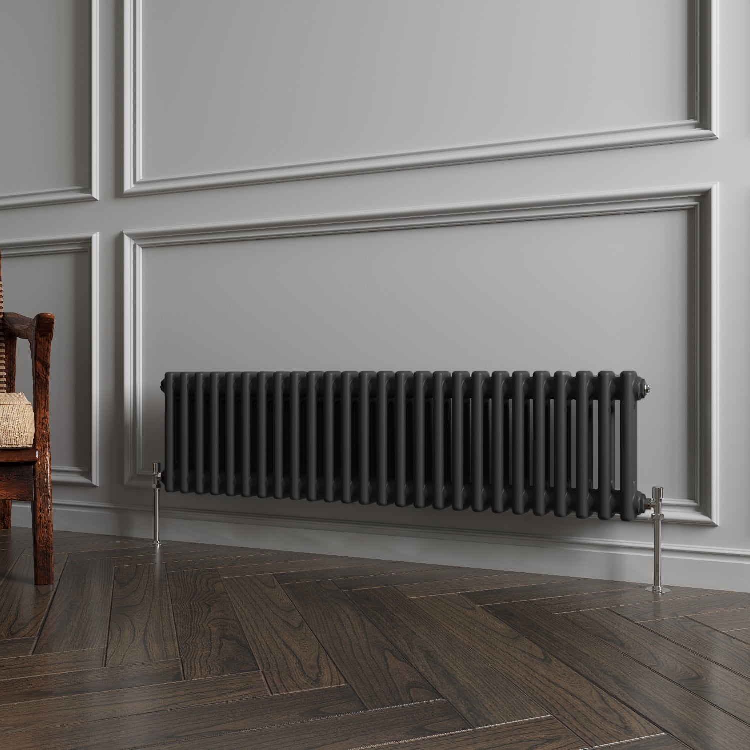 Aver-Growth- Traditional Horizontal 300x1190mm 2 Columns Black Cast Iron Radiator