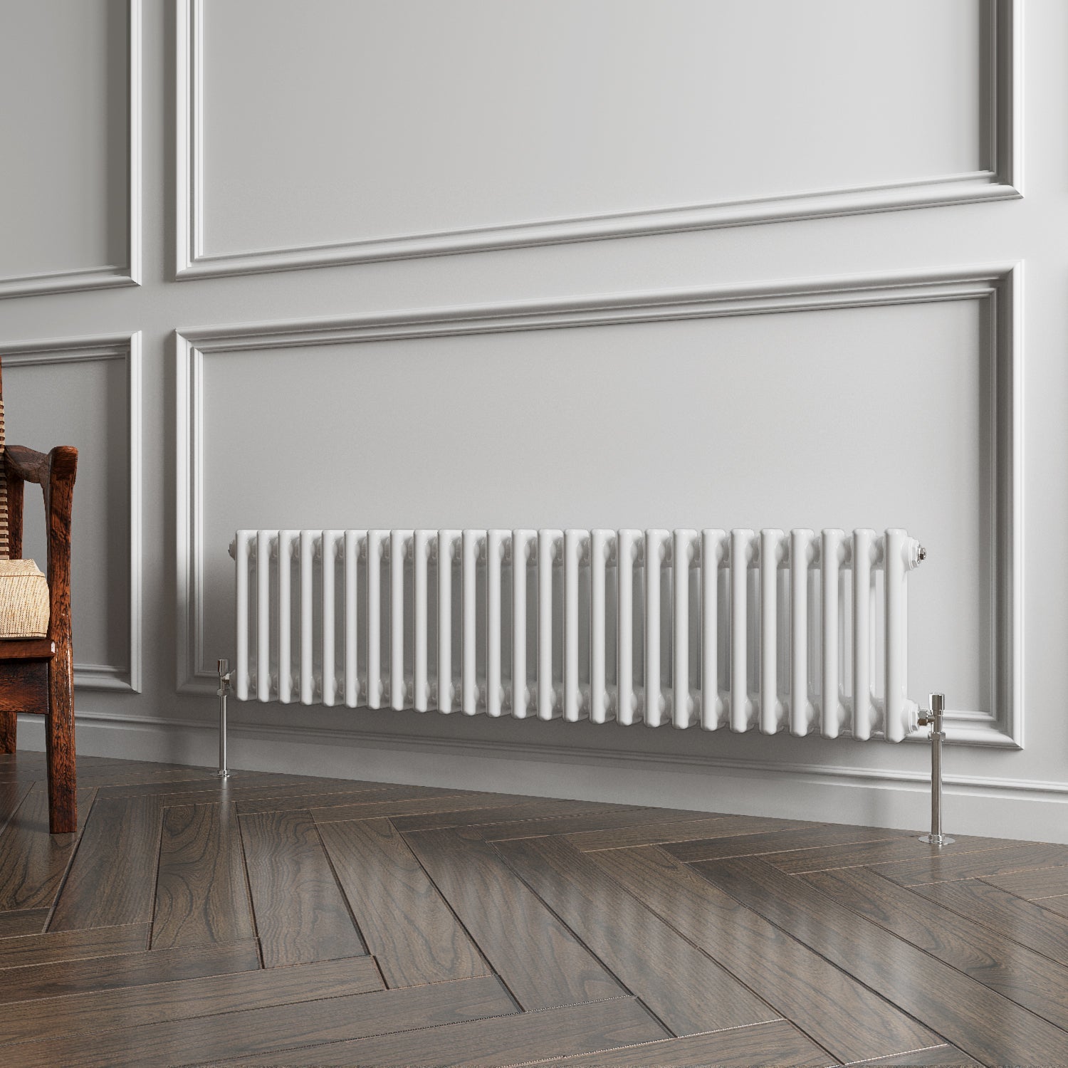 Aver-Growth- Traditional Horizontal 300x1190mm 2 Columns White Cast Iron Radiator