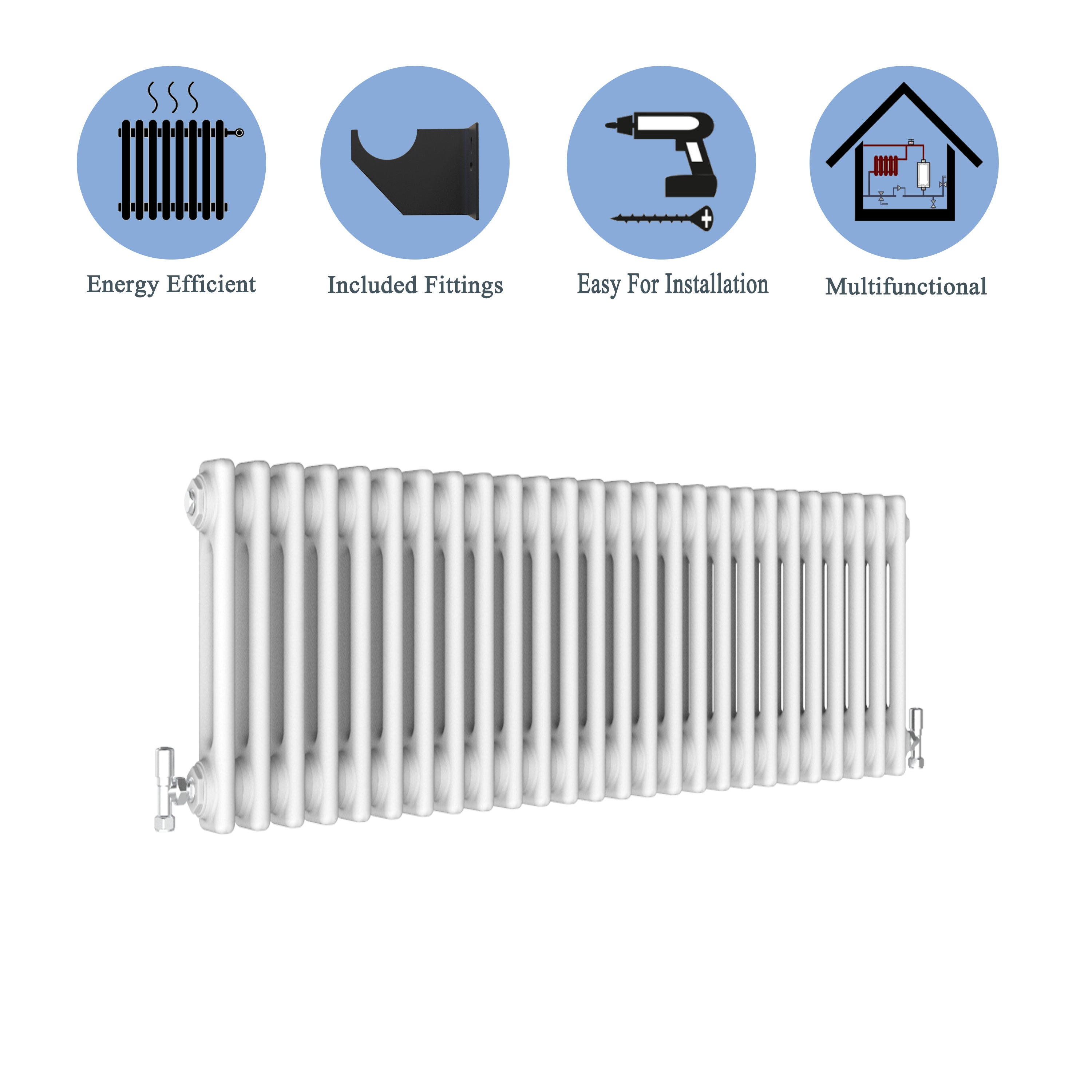 Aver-Growth- Traditional Horizontal 300x1190mm 2 Columns White Cast Iron Radiator