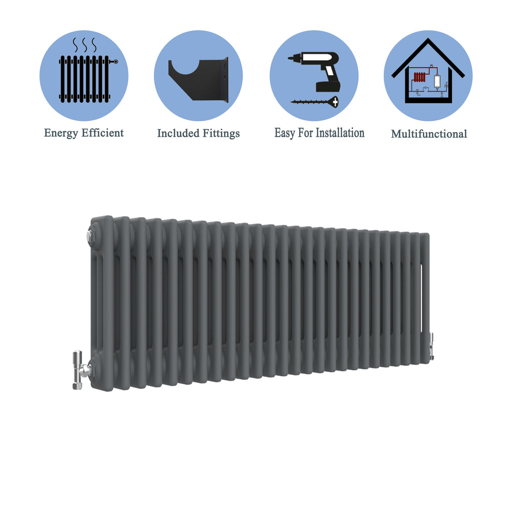 Aver-Growth- Traditional Horizontal 300x1190mm 3 Columns Anthracite Cast Iron Radiator